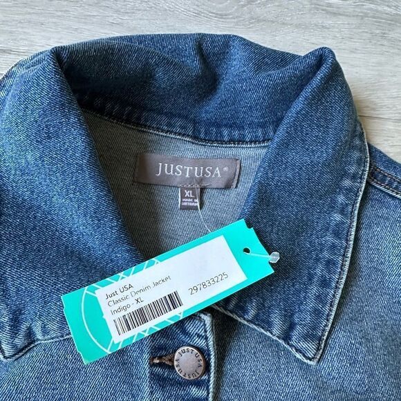 JUST‎ USA Classic Denim Jacket Cropped Frayed Hem Indigo XL Stitch Fix Nwt - Picture 4 of 4